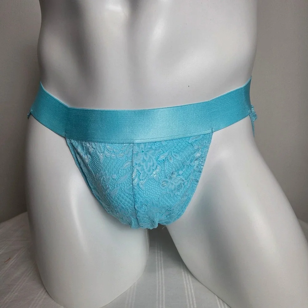 Cosabella Never Say Never Mens Lace Bikini Briefs Light Blue Floral Low Rise NEW